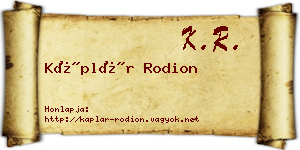 Káplár Rodion névjegykártya